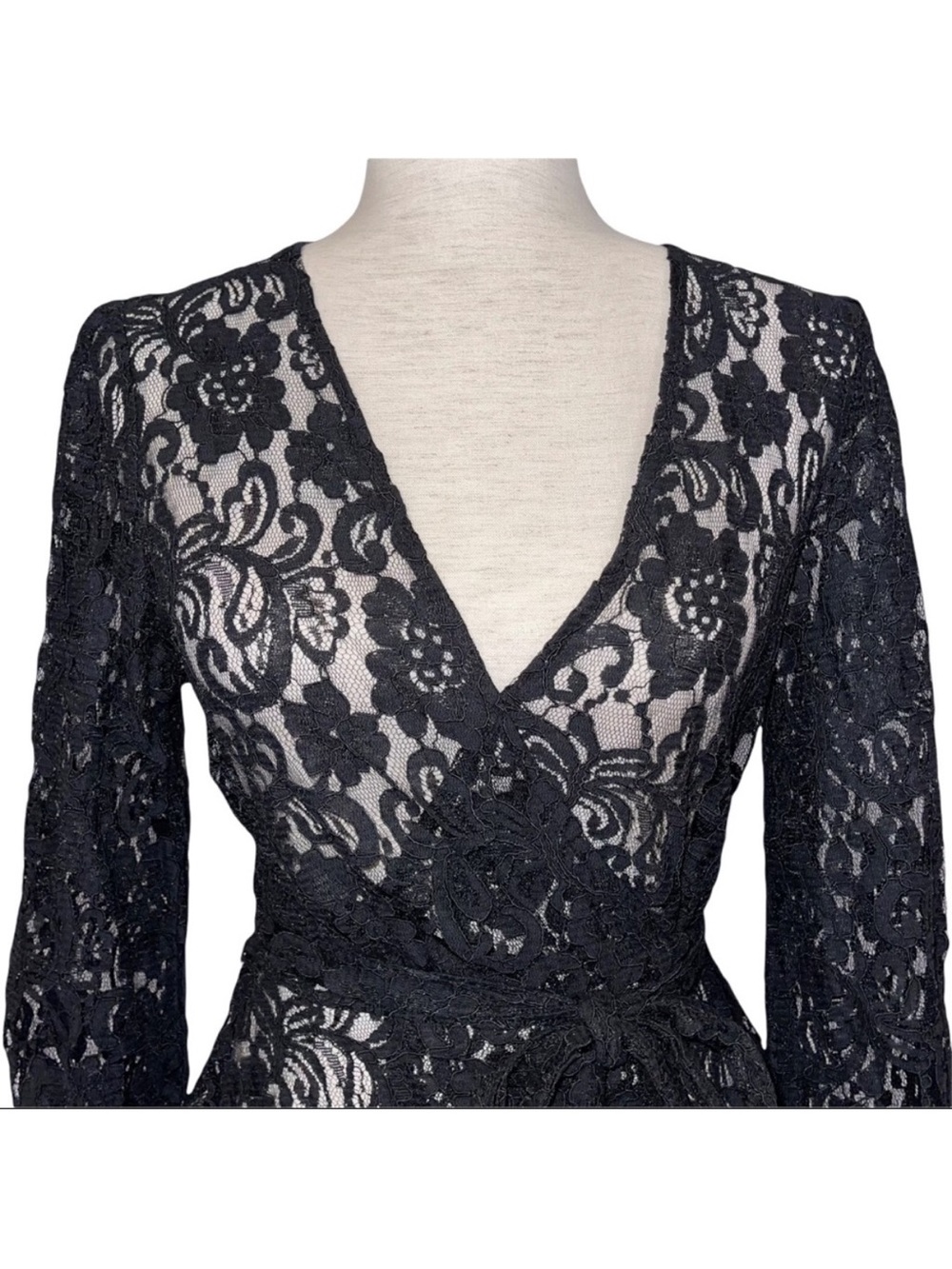 bishop + young Black Floral Lace Wrap Top L